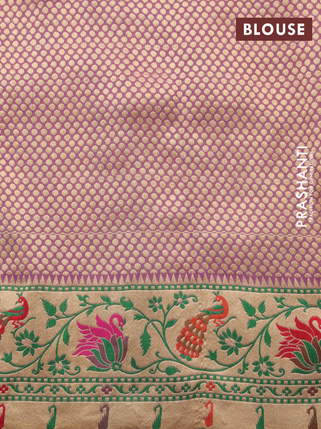 Banarasi georgette silk saree deep purple and mild lavender with zari woven buttas and zari woven peacock design zari woven paithani border