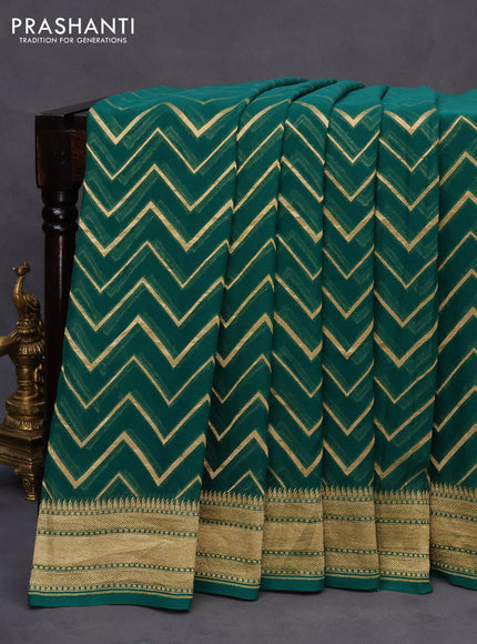 Banarasi georgette silk saree green with allover zari woven zig zag weaves and zari woven border