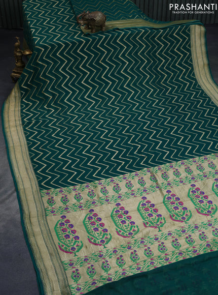 Banarasi georgette silk saree green with allover zari woven zig zag weaves and zari woven border