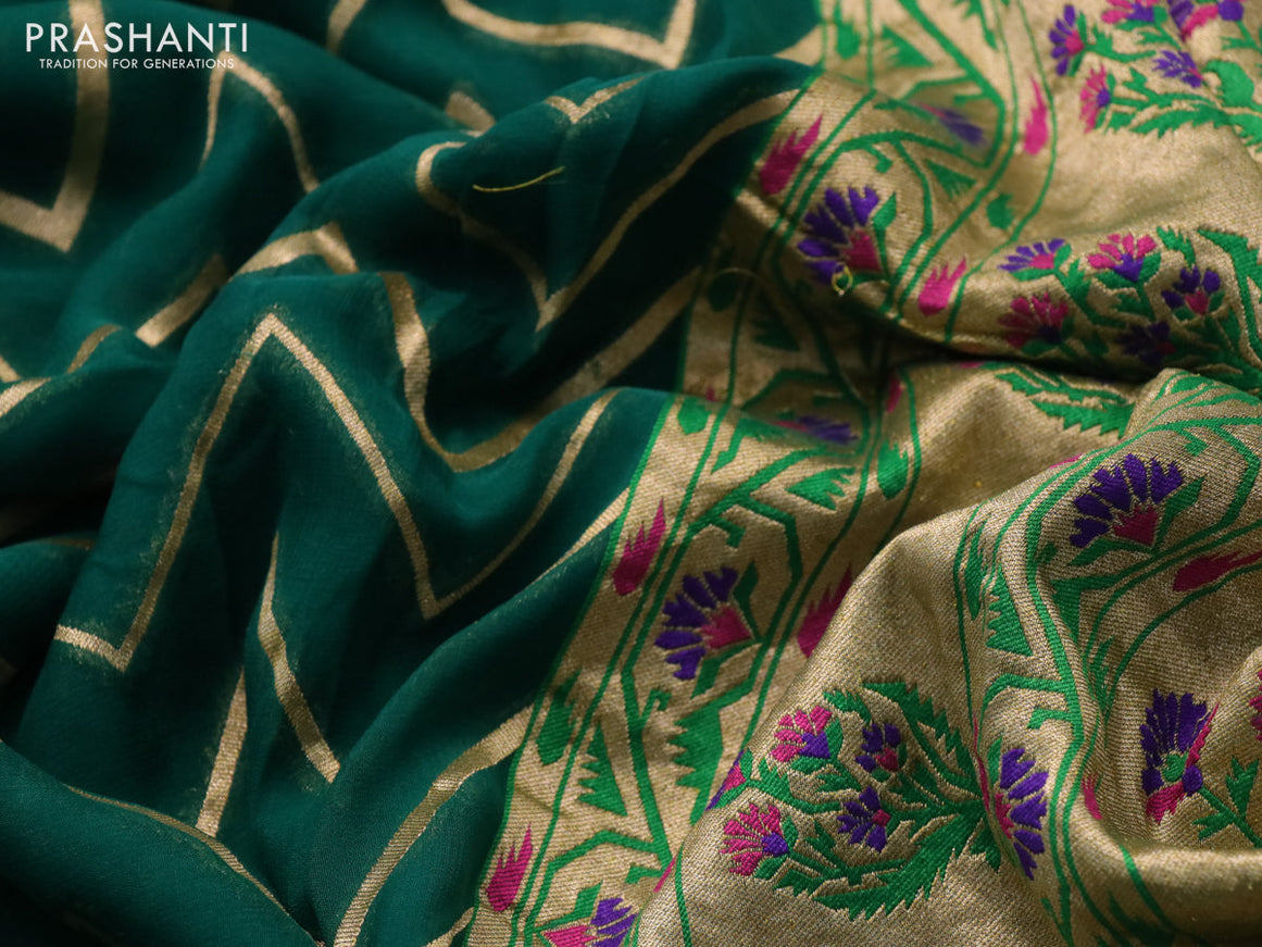 Banarasi georgette silk saree green with allover zari woven zig zag weaves and zari woven border