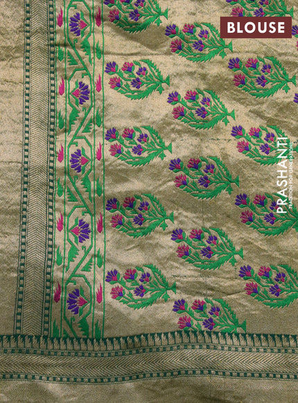 Banarasi georgette silk saree green with allover zari woven zig zag weaves and zari woven border