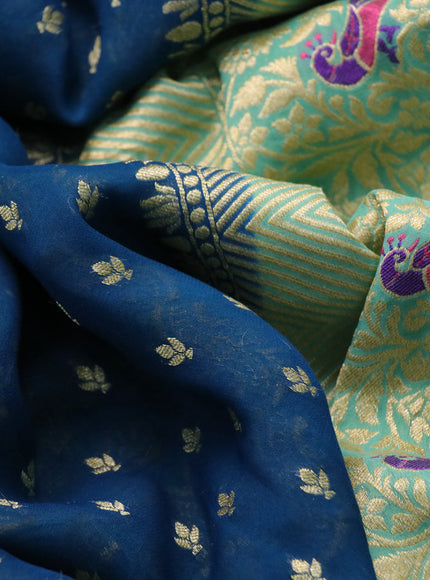 Banarasi georgette silk saree peacock blue and teal blue with zari woven buttas and long zari woven paithani border