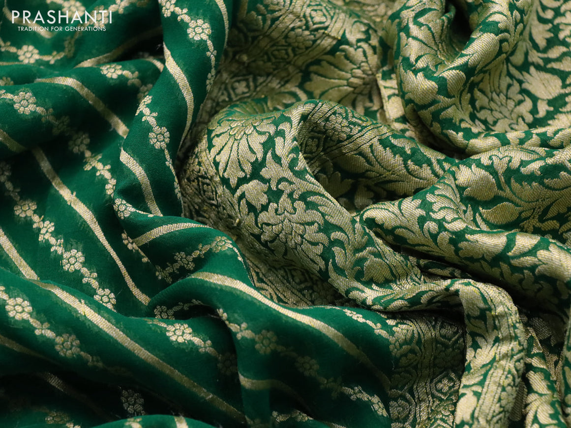 Banarasi georgette silk saree green with allover zari weaves and zari woven border