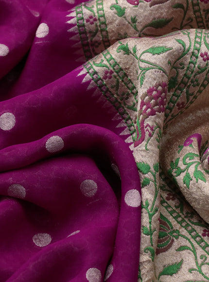 Banarasi georgette silk saree magenta pink and mauve pink with allover zari woven buttas and zari woven paithani border