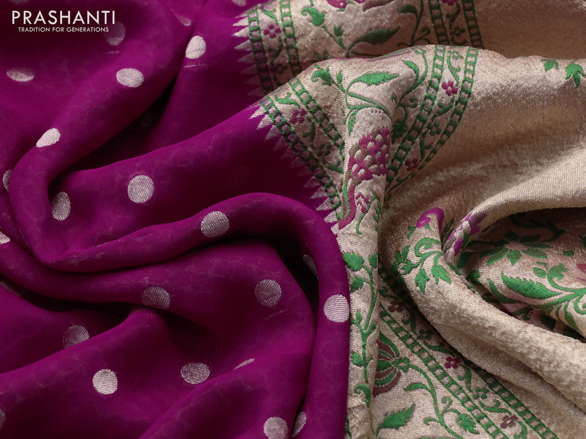 Banarasi georgette silk saree magenta pink and mauve pink with allover zari woven buttas and zari woven paithani border