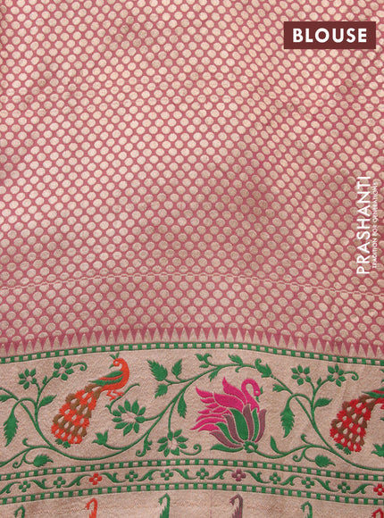 Banarasi georgette silk saree magenta pink and mauve pink with allover zari woven buttas and zari woven paithani border