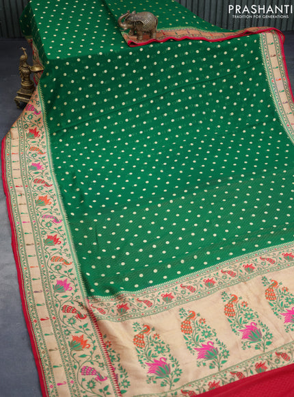 Banarasi georgette silk saree green and maroon with allover zari woven buttas and zari woven paithani border