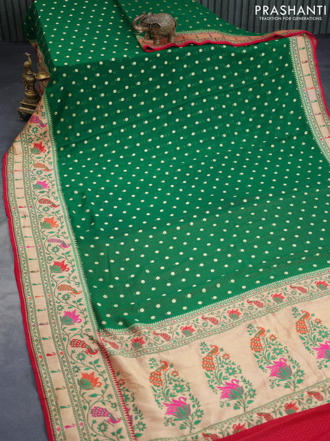 Banarasi georgette silk saree green and maroon with allover zari woven buttas and zari woven paithani border