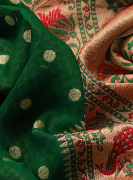 Banarasi georgette silk saree green and maroon with allover zari woven buttas and zari woven paithani border