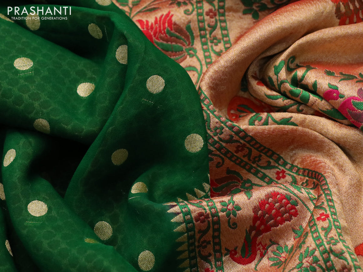 Banarasi georgette silk saree green and maroon with allover zari woven buttas and zari woven paithani border