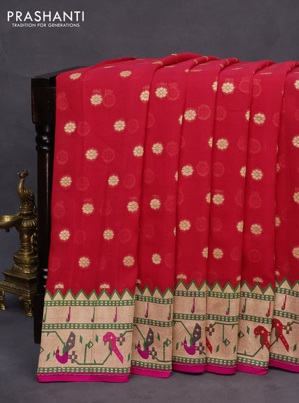 Banarasi georgette silk saree red and pink with allover zari woven floral buttas and zari woven paithani border