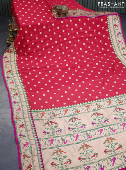 Banarasi georgette silk saree red and pink with allover zari woven floral buttas and zari woven paithani border