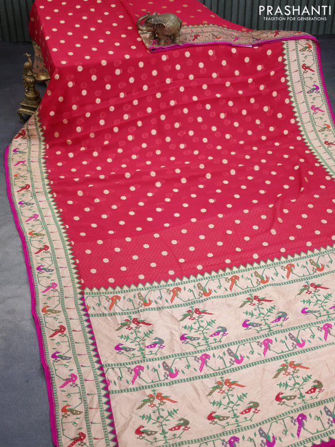 Banarasi georgette silk saree red and pink with allover zari woven floral buttas and zari woven paithani border