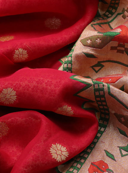 Banarasi georgette silk saree red and pink with allover zari woven floral buttas and zari woven paithani border