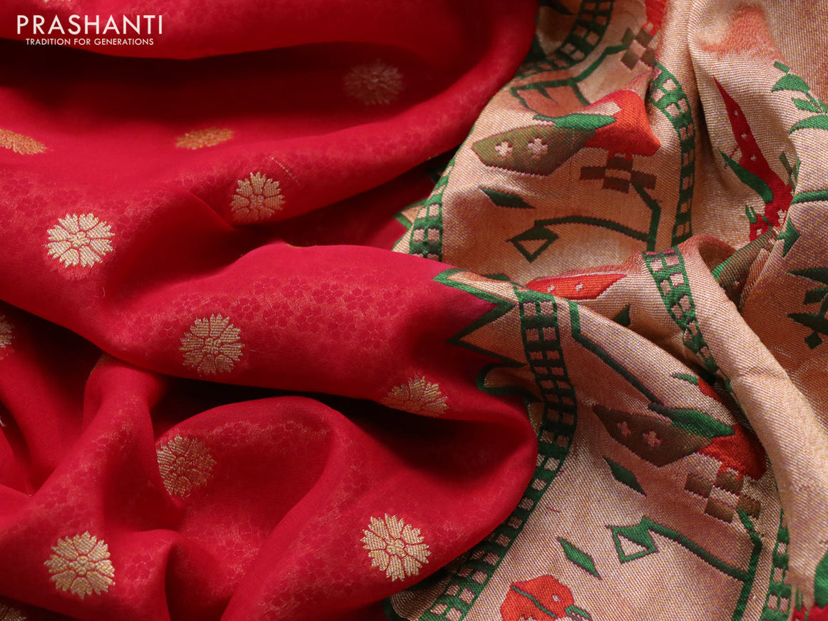 Banarasi georgette silk saree red and pink with allover zari woven floral buttas and zari woven paithani border