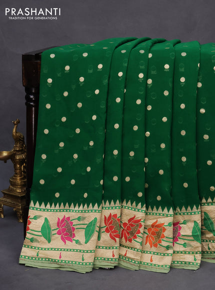 Banarasi georgette silk saree green and pastel green with allover zari woven buttas and zari woven paithani border