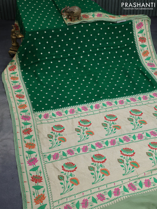 Banarasi georgette silk saree green and pastel green with allover zari woven buttas and zari woven paithani border