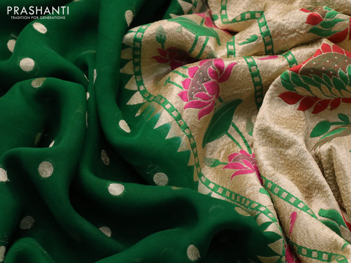 Banarasi georgette silk saree green and pastel green with allover zari woven buttas and zari woven paithani border