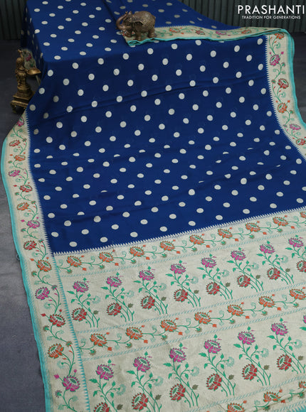 Banarasi georgette silk saree peacock blue and teal green with allover zari woven buttas and zari woven paithani border