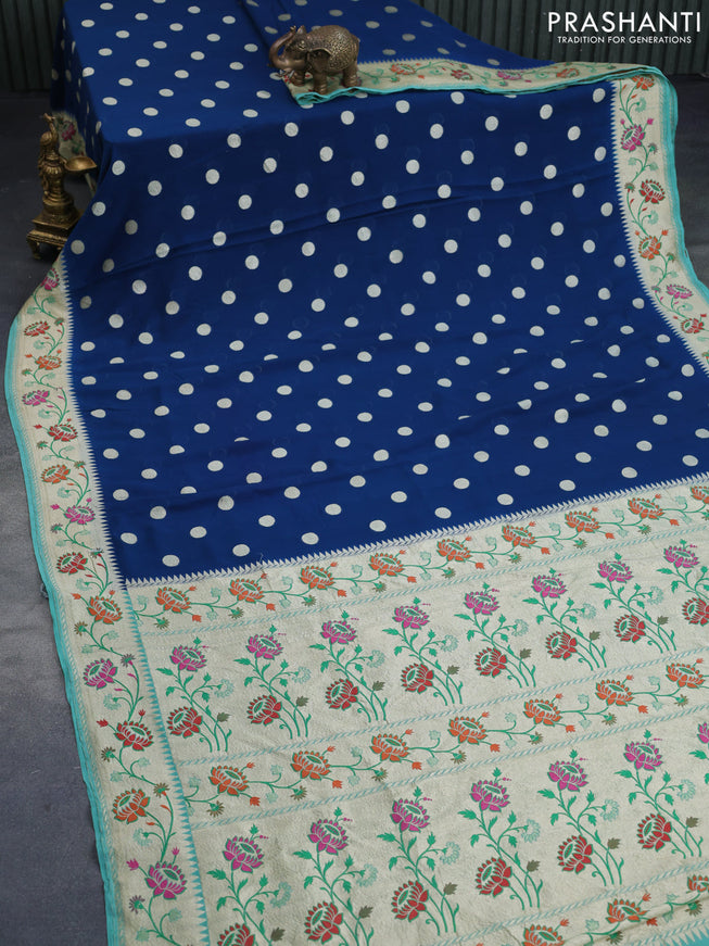 Banarasi georgette silk saree peacock blue and teal green with allover zari woven buttas and zari woven paithani border