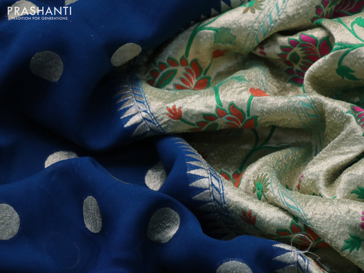 Banarasi georgette silk saree peacock blue and teal green with allover zari woven buttas and zari woven paithani border