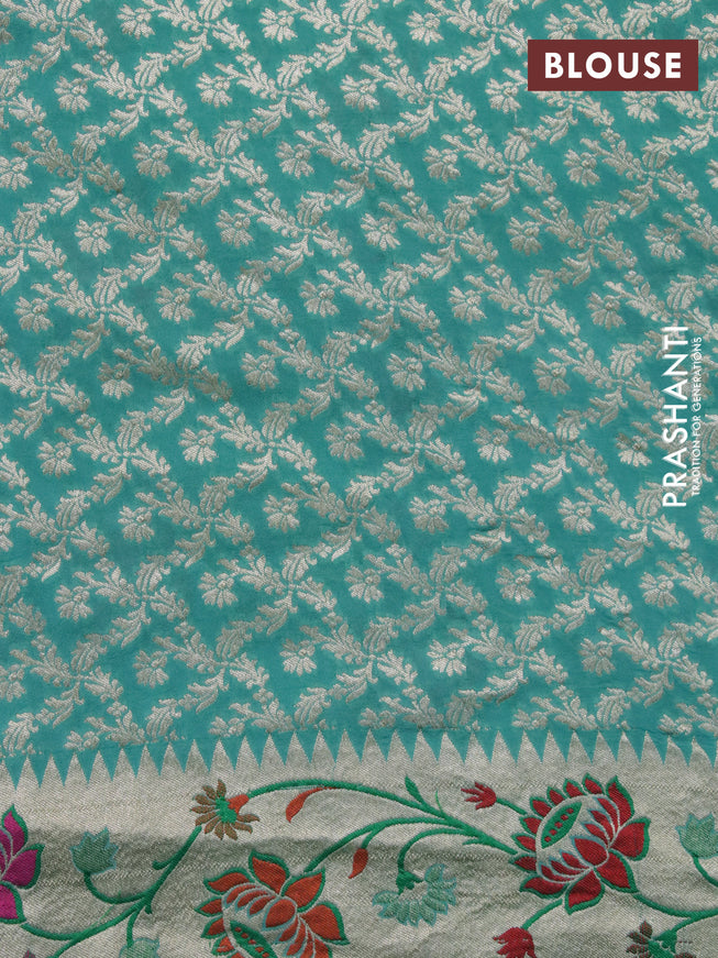 Banarasi georgette silk saree peacock blue and teal green with allover zari woven buttas and zari woven paithani border