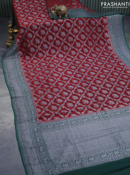 Banarasi georgette silk saree maroon and bottle green with allover thread & zari weaves and zari woven border