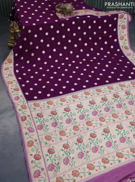 Banarasi georgette silk saree deep purple and mild purple with allover zari woven buttas and zari woven paithani border