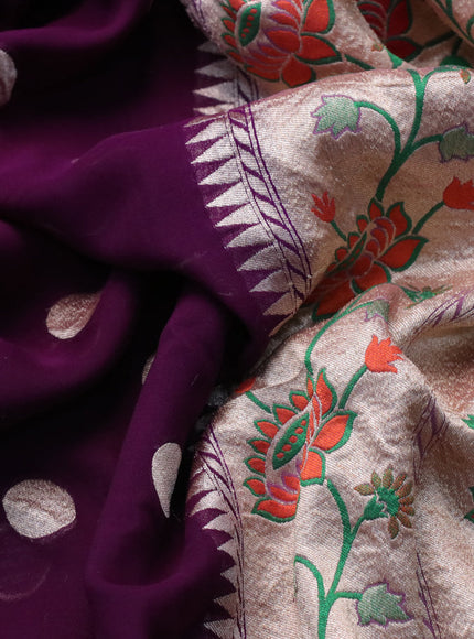 Banarasi georgette silk saree deep purple and mild purple with allover zari woven buttas and zari woven paithani border