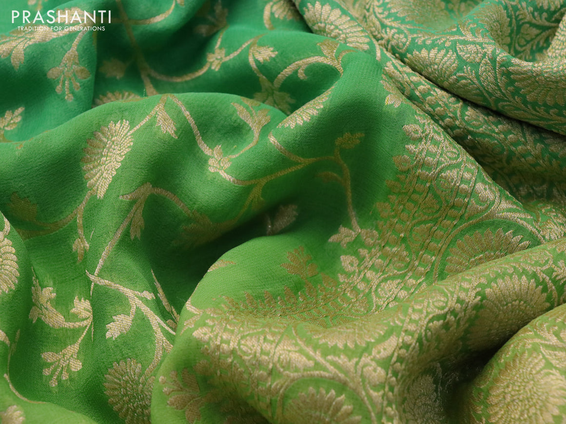 Banarasi georgette silk saree light green and teal green with allover zari woven weaves and zari woven border