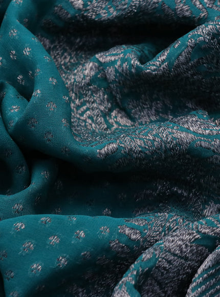 Banarasi georgette silk saree peacock green and teal blue with allover thread & zari butta weaves and long woven border