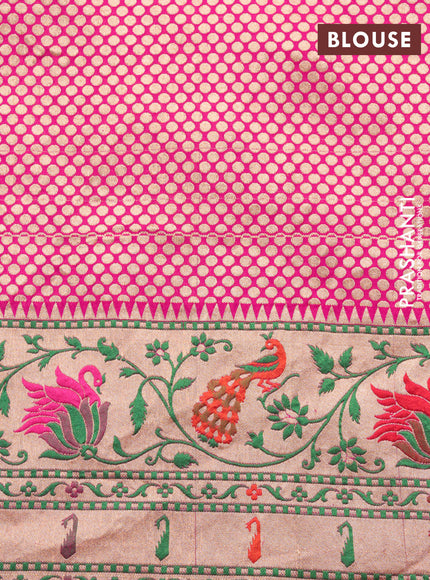 Banarasi georgette silk saree red and pink with allover zari woven butta weaves and zari woven peacock design zari woven paithani border