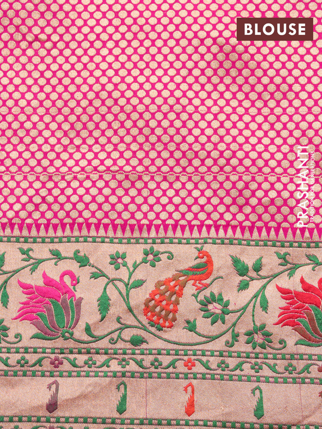 Banarasi georgette silk saree red and pink with allover zari woven butta weaves and zari woven peacock design zari woven paithani border