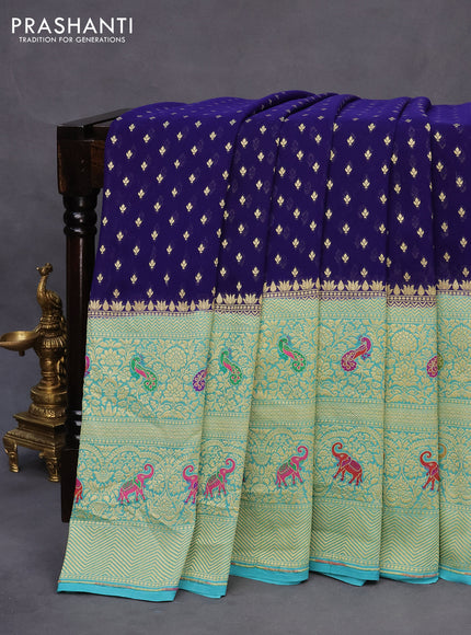 Banarasi georgette silk saree blue and light blue with allover zari woven butta weaves and long zari woven border