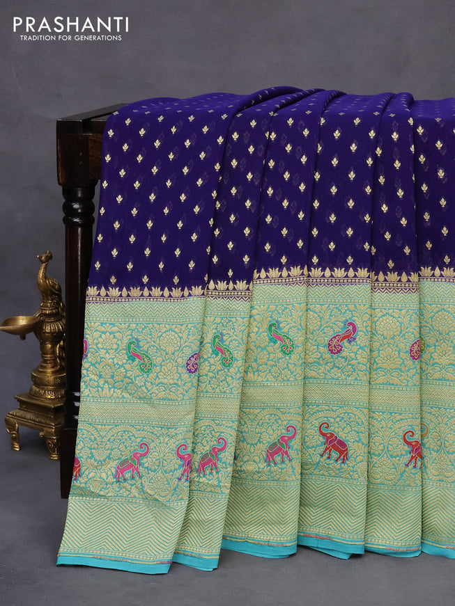 Banarasi georgette silk saree blue and light blue with allover zari woven butta weaves and long zari woven border