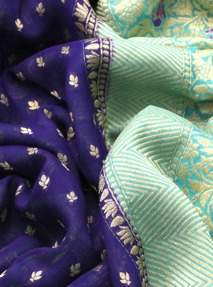 Banarasi georgette silk saree blue and light blue with allover zari woven butta weaves and long zari woven border