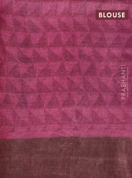 Pure tussar silk saree dark blue and maroon with allover prints and zari woven border