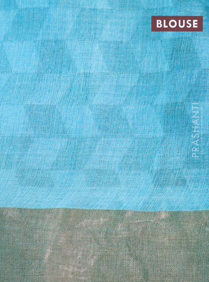 Pure tussar silk saree pastel grey and light blue with allover prints and zari woven border