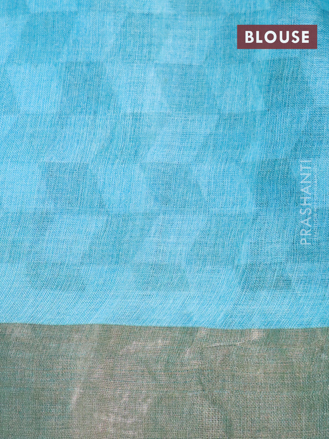 Pure tussar silk saree pastel grey and light blue with allover prints and zari woven border