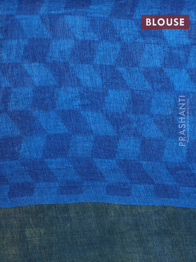 Pure tussar silk saree dark grey and cs blue with kalamkari prints and zari woven border