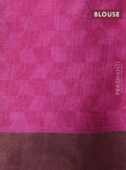 Pure tussar silk saree coffee brown and pink with allover geometric prints and zari woven border