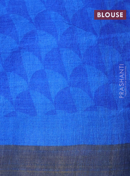 Pure tussar silk saree pastel blue shade and cs blue with allover leaf prints and zari woven border