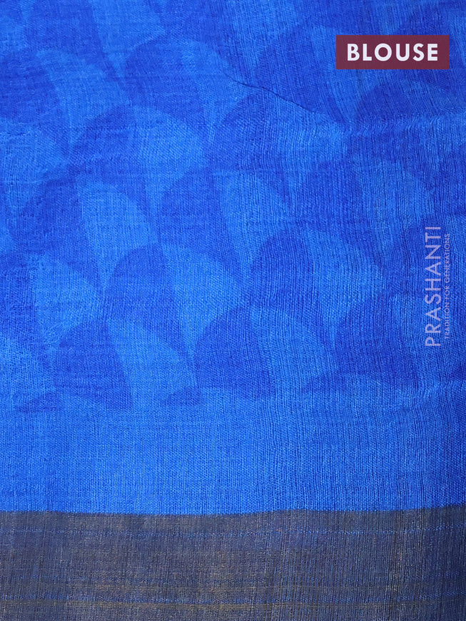 Pure tussar silk saree pastel blue shade and cs blue with allover leaf prints and zari woven border