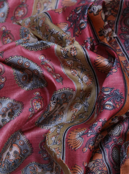 Pure tussar silk saree pink shade and peach shade with allover pichwai prints and zari woven border