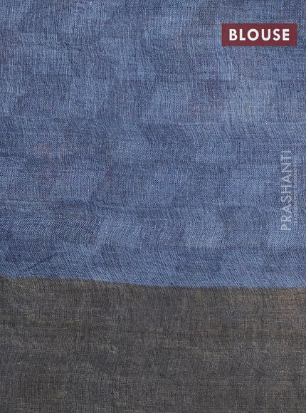 Pure tussar silk saree grey with allover floral prints and zari woven border