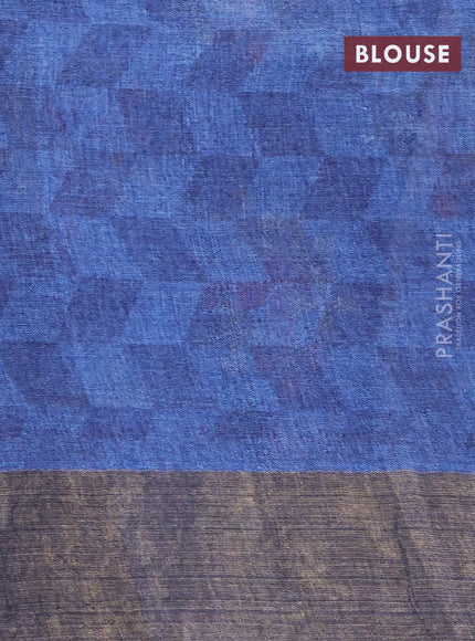 Pure tussar silk saree blue shade with allover floral prints and zari woven border