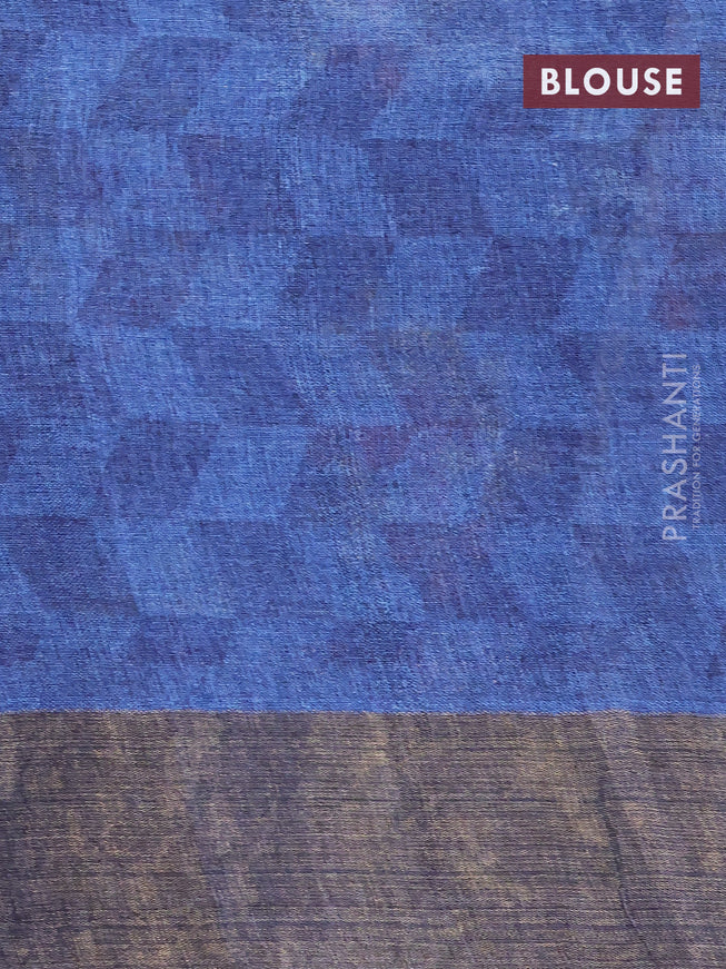 Pure tussar silk saree blue shade with allover floral prints and zari woven border