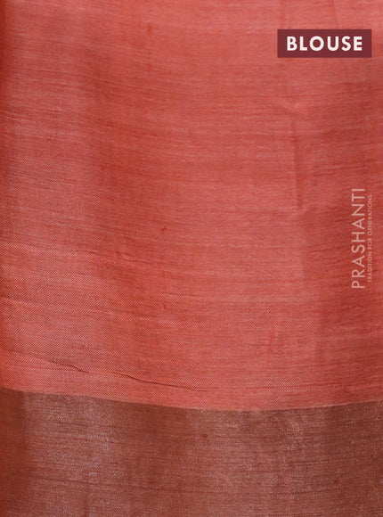 Pure tussar silk saree maroon and orange with allover kalamkari prints and zari woven border