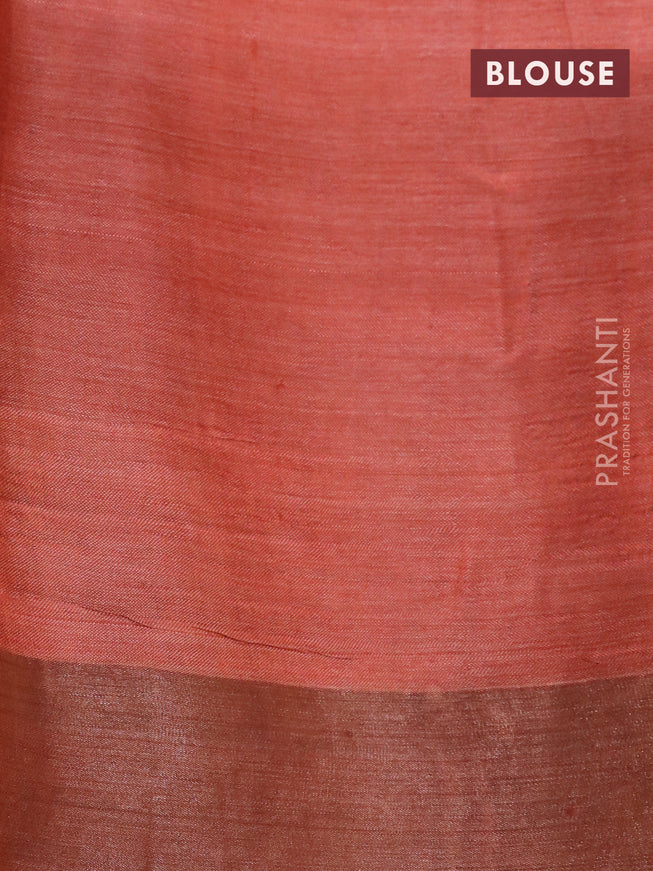 Pure tussar silk saree maroon and orange with allover kalamkari prints and zari woven border