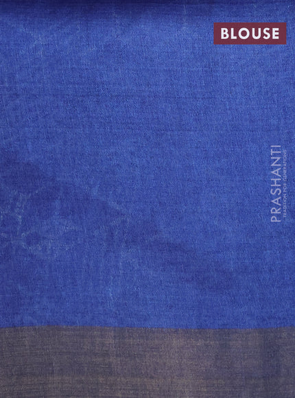 Pure tussar silk saree blue with allover prints and zari woven border